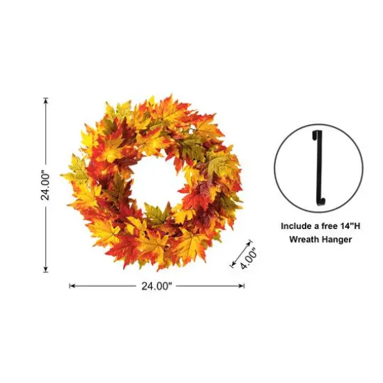 Glitzhome&reg; 24" Fall Lighted Maple Leaves Wreath with Timer {15}