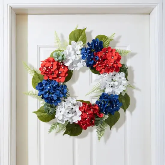Glitzhome&reg; 22" Red, White & Blue Hydrangea Wreath {3}
