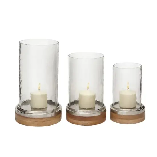Clear Aluminum Traditional Hurricane Lamp Set {1}