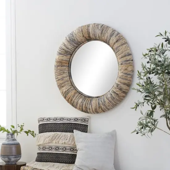 35" Gray Temper Border Coastal Style Round Wall Mirror {9}