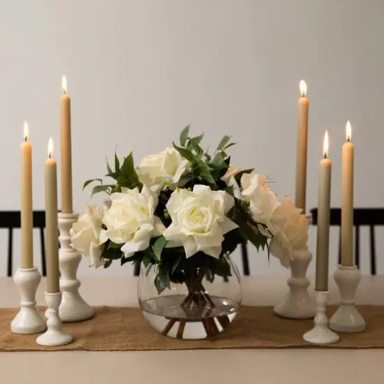 Wedding Collection 16in. Artificial Roses and Mixed Greens Arrangement in Glass Vase {6}