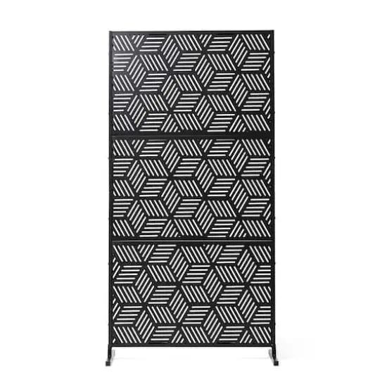 Glitzhome&reg; 6ft. Black Galvanized Steel Geometric Room Divider {1}