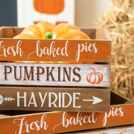Glitzhome&reg; Wooden Pumpkin Crate Set {12}