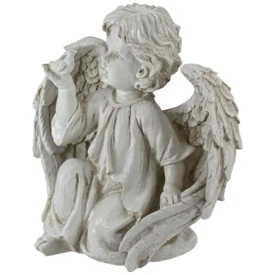 10" Ivory Cherub Angel on Knee with Dove Garden Statue {4}