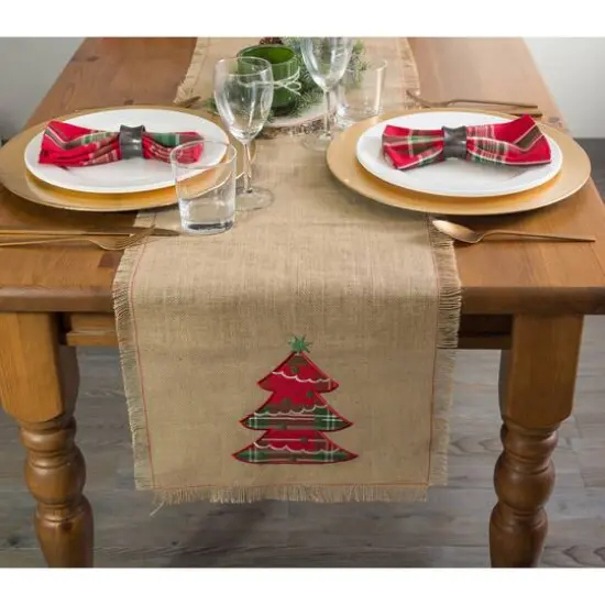 DII&reg; 72" Embroidered Tree Burlap Table Runner {5}
