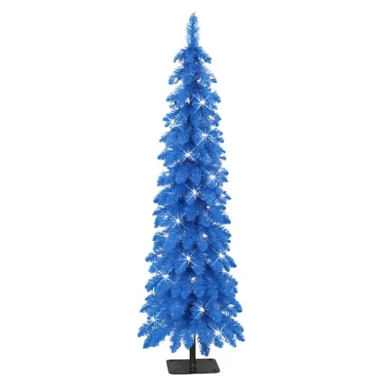 4ft. Pre-Lit Blue Artificial Alpine Pencil Tree, Clear Lights {1}