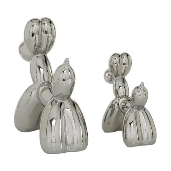 Silver Porcelain Balloon Animal Dog Sculpture Set {6}