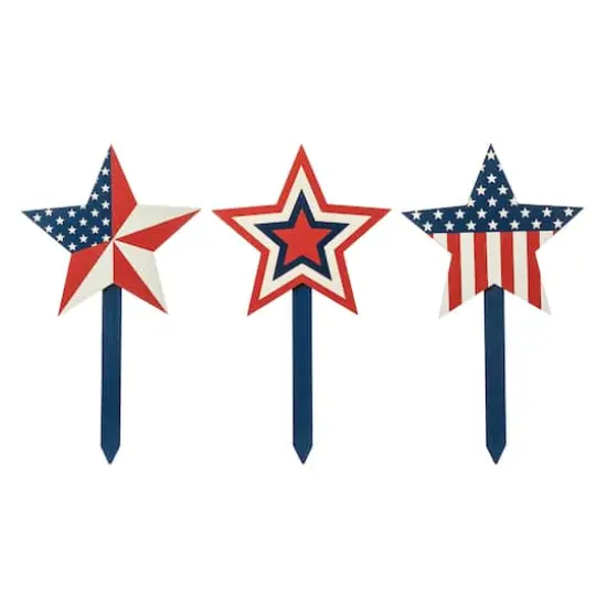 Glitzhome&reg; Wood Patriotic Star Yard Stakes, 3ct. {1}