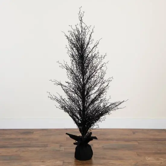 5ft. Pre-Lit LED Halloween Black Twig Artificial Fall Tree in Burlap Planter {16}