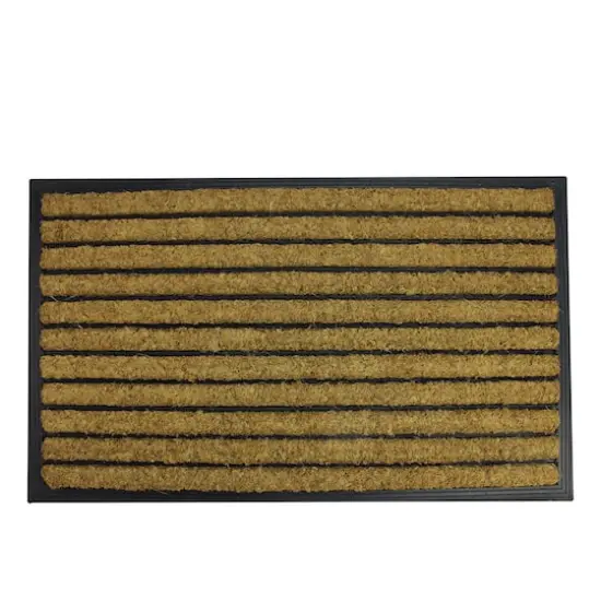 Black Rubber & Coir Striped Outdoor Rectangular Door Mat, 29.5" x 17.75" {1}