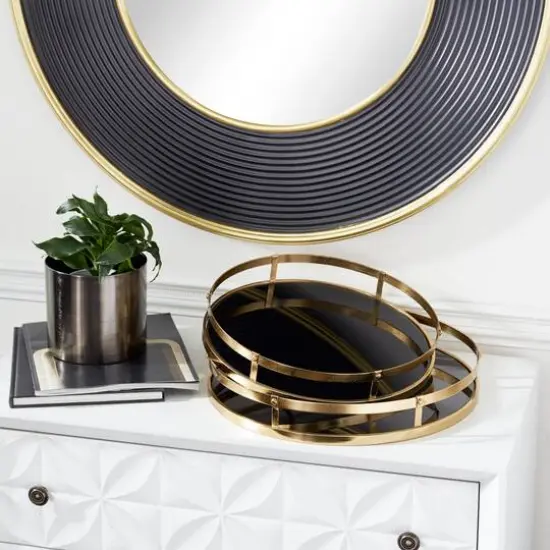CosmoLiving by Cosmopolitan Set of 2" Gold Metal Glam Tray, 14", 16" {6}