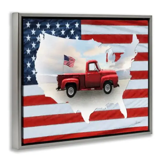 Stupell Industries Farmhouse American Flag Floater Framed Art Gray {4}