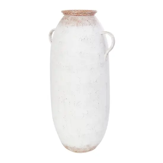 2ft. White Metal Antique Style Vase with Terra Cotta Accents & Handles {4}