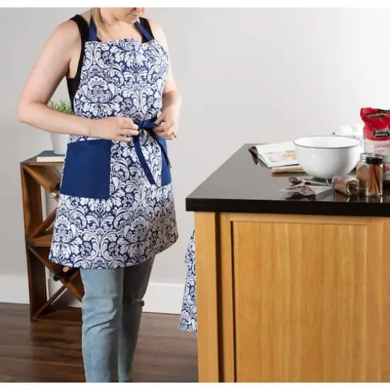 DII&reg; Damask Apron Nautical Blue {4}