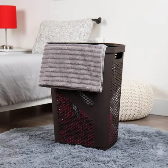 Mind Reader 60L Perforated Plastic Laundry Hamper with Lid Brown {3}