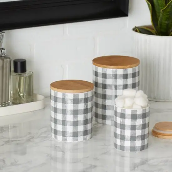 DII&reg; Buffalo Check Ceramic Canister Set Gray and White {9}