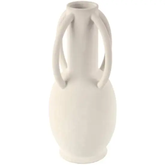 15" White Ceramic Textured Vase with 4 Handles {1}