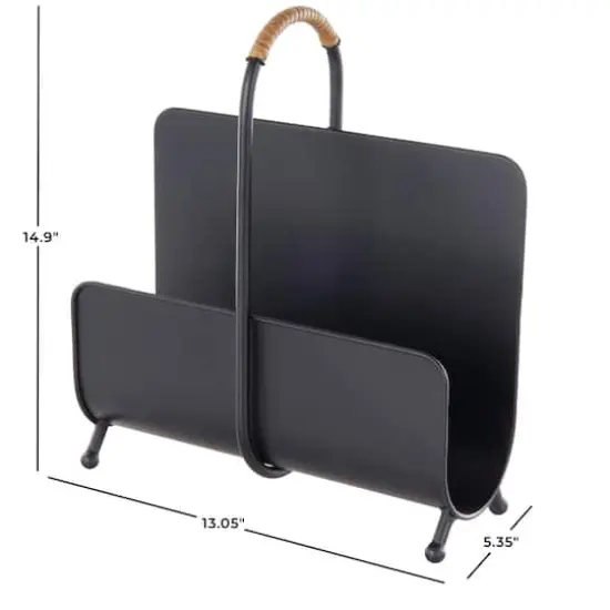 15" Black Metal Modern Decorative Magazine Holder with Loop Shaped Handle {9}