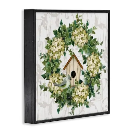 Stupell Industries Spring Birdhouse Wreath Framed Giclee Art Black {4}