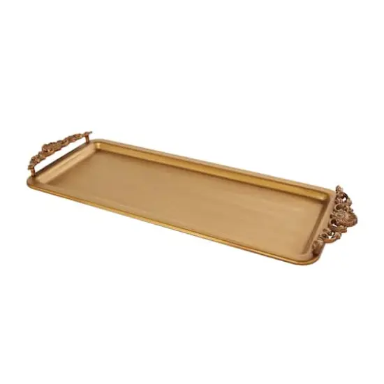 24" Bronze Brushed Metal Tray with Antique Scroll Handles {1}