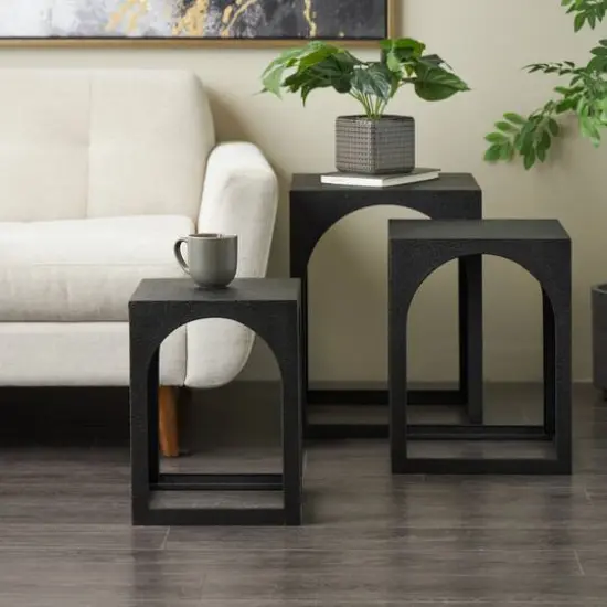Metal Nested Accent Table with Large Arched Cutouts Set Black {3}
