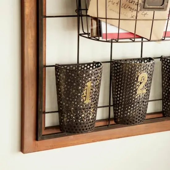 32" Brown Metal Farmhouse Magazine Rack Holder {4}