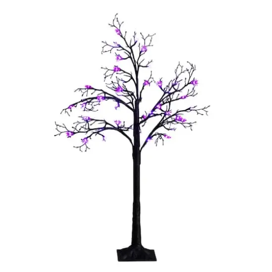 4ft. Pre-Lit Artificial Halloween Spider Twig Tree with 48 Purple LED Lights {4}