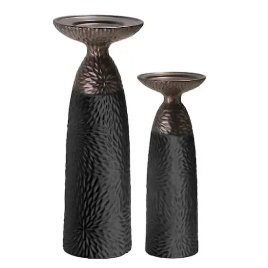 American Art Decor Twin Crucibles 2-Piece Table Top Candle Holder Set in Black - 15.25" x 4.5", 15.25" x 4.5" {1}