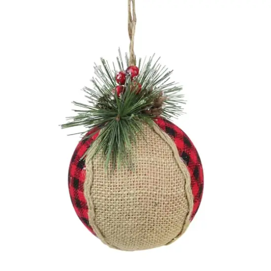 5.5" Red & Black Plaid with Burlap Christmas Ornament {4}