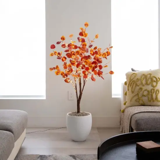 4ft. Pre-Lit LED Autumn Eucalyptus Artificial Fall Tree {3}