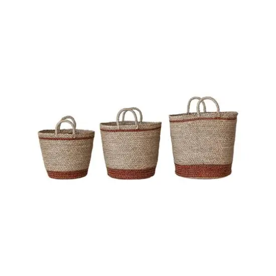 Hello Honey® Natural & Brown Striped Woven Seagrass Handled Nesting Basket Set {6}