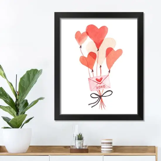 Valentine's Balloon & Note Black Framed Print Under Plexiglass {4}