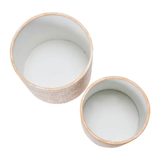Hello Honey® White & Terracotta Boho Embossed Metal Planters with Stands Set {11}