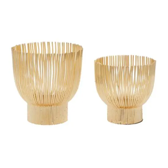 CosmoLiving by Cosmopolitan Set of 2 Gold Metal Candle Holder 9", 8" {3}