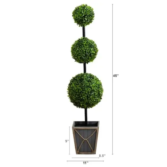 4ft. LED UV Resistant Triple Ball Boxwood Topiary in Decorative Planter {6}
