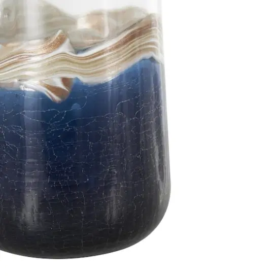 Dark Blue Glass Abstract Textured Swirl Decorative Vase Set with Gold & Cream Accents {5}