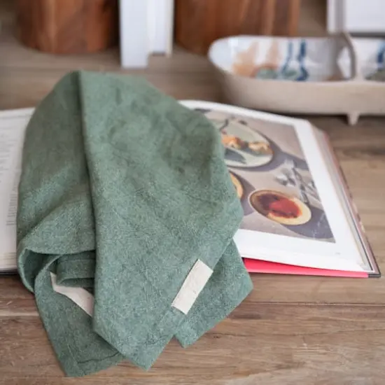 Hello Honey&reg; Stonewashed Linen Blend Tea Towel with Twill Tape Corner Set {3}