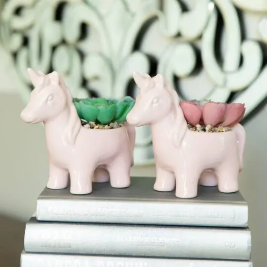 Flora Bunda Pink Ceramic Unicorn Pot Set {4}