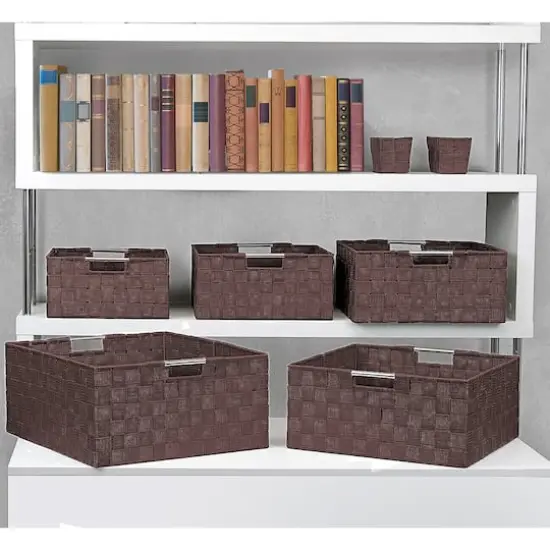 Sorbus 7-Piece Stackable Tote Basket Set with Handles Brown {5}