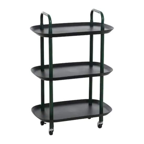 Hello Honey&reg; Main + Mesa&trade; 3-Tier Modern Plastic and Metal Trolley Black and Dark Green {1}