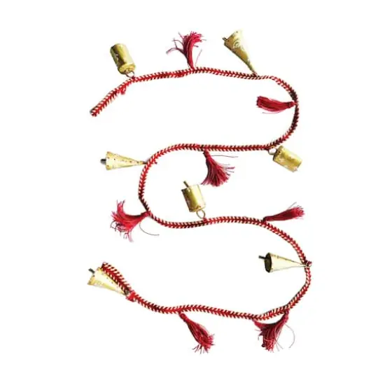 Hello Honey&reg; 6ft. Red & White Painted Metal Bells & Cotton Tassels Garland {1}