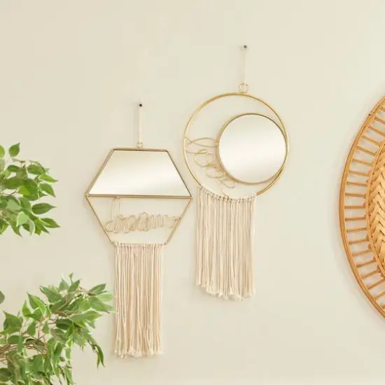 Gold Metal Contemporary Hanging Wall Mirrors Set  {9}