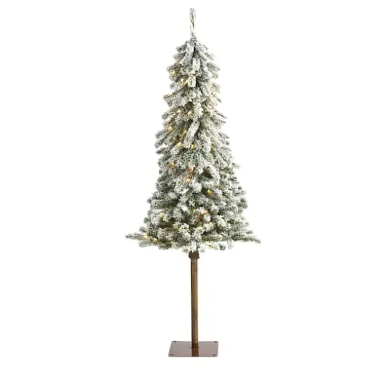 5ft. Pre-Lit Flocked Alpine Artificial Christmas Tree, Clear Lights {1}