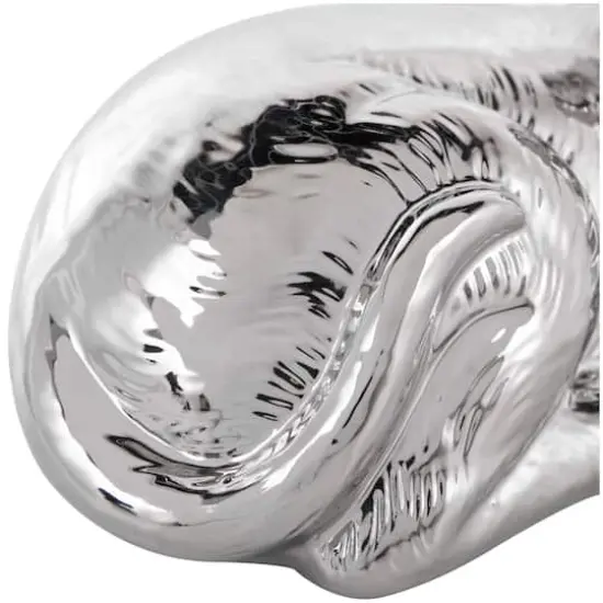 10" Silver Ceramic Laying Dog Sculpture {4}