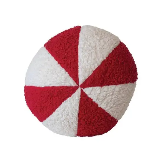 Hello Honey® 10" Red & White Peppermint Candy Sherpa Orb Throw Pillow {5}