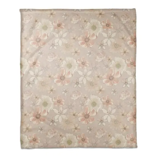 Watercolor Florals Coral Fleece Blanket Blush {1}