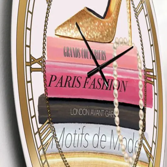 Designart 'Orange Glam Natural Wood Glam Wall Clock {1}