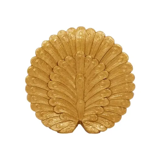Gold Polystone Glam Peacock Sculpture, 12" x 12" x 5" {5}
