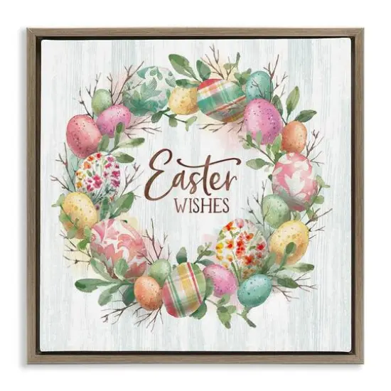 Stupell Industries Easter Wishes Wreath Floater Framed Art Brown {1}