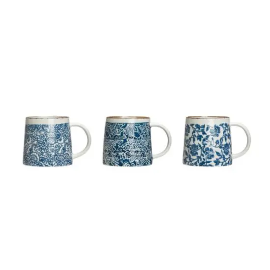 Hello Honey&reg; Blue & White Hand-Stamped Stoneware Mug with Gold Rim Set {1}